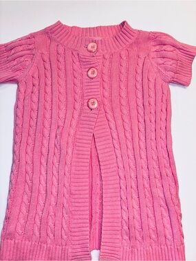 CR Kids Pink Cable Knit Short Sleeve Cardigan Girls Size 4